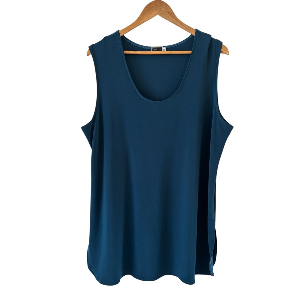 Sympli Go To Tank Relax Womens 18 Lake Teal Blue Minimalist Lagenlook‎ Stretch